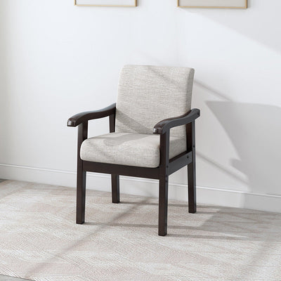 Silla moderna minimalista cuadrada tapizada en tela de algodón y lino con madera maciza para sala de estar 