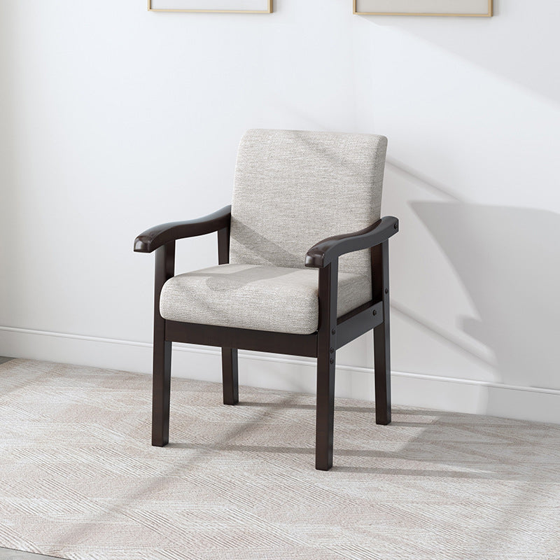 Silla moderna minimalista cuadrada tapizada en tela de algodón y lino con madera maciza para sala de estar 