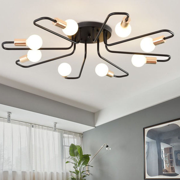 Ligne de tube incurvé nordique contemporain Fer 6/8 lumières Plafonnier semi-encastré pour salon 