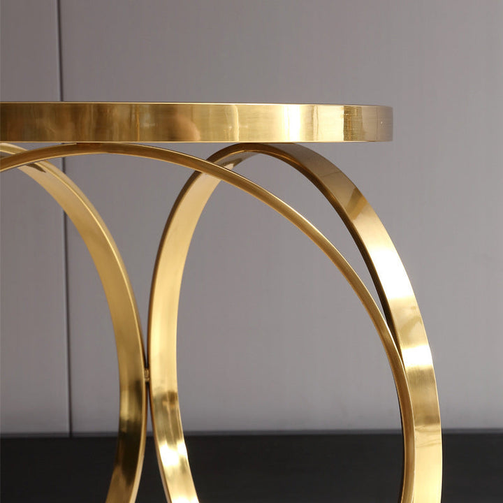 Table basse moderne de luxe en marbre avec base ronde en titane et acier inoxydable pour salon 