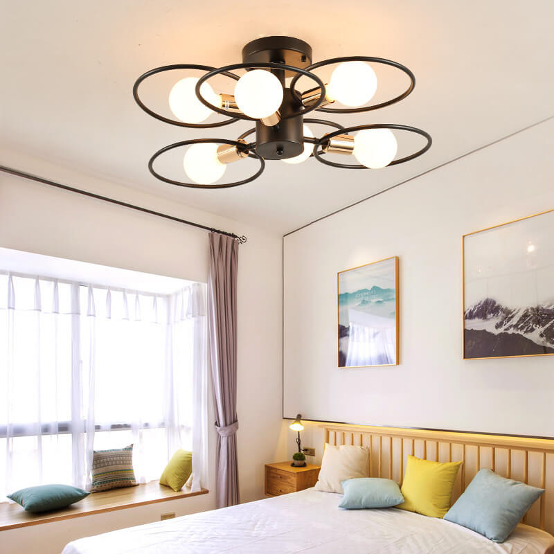 Contemporary Nordic Flower Ring Iron 3/6/9 Light Semi-Flush Mount Ceiling Light For Living Room &amp; Bedroom
