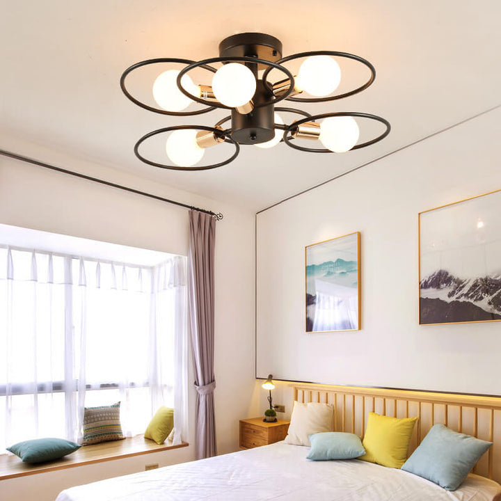 Contemporary Nordic Flower Ring Iron 3/6/9 Light Semi-Flush Mount Ceiling Light For Living Room &amp; Bedroom
