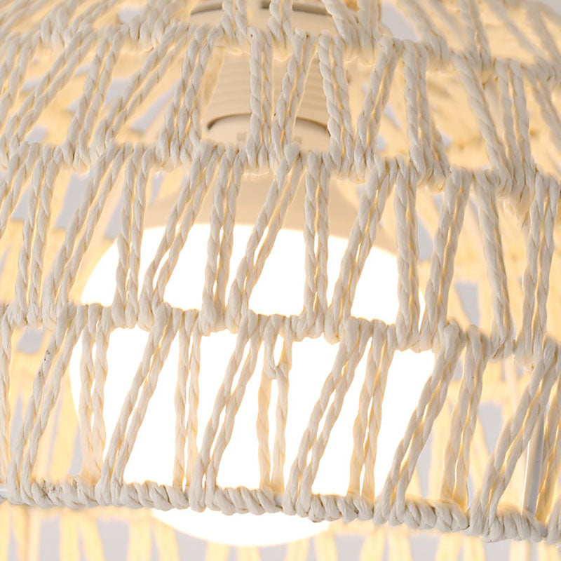 Traditional Japanese Half Round Solid Wood Rattan 1-Light Pendant Light For Living Room