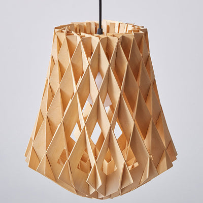 Moderne minimalistische runde Diamant Massivholz Skelett 1-Licht Pendelleuchte für Wohnzimmer 