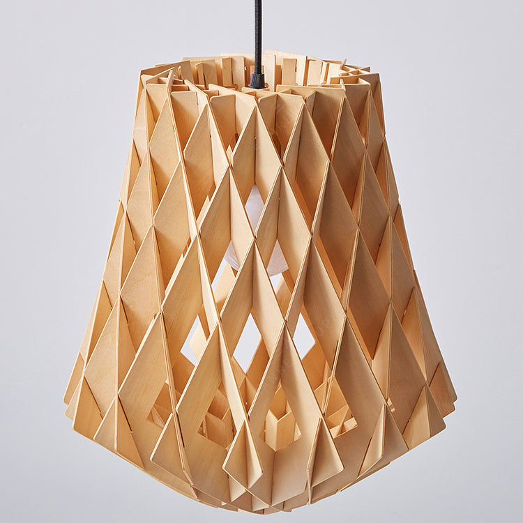 Moderne minimalistische runde Diamant Massivholz Skelett 1-Licht Pendelleuchte für Wohnzimmer 