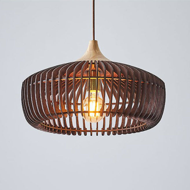 Lámpara colgante de 1 luz de jaula de madera maciza vintage japonesa 