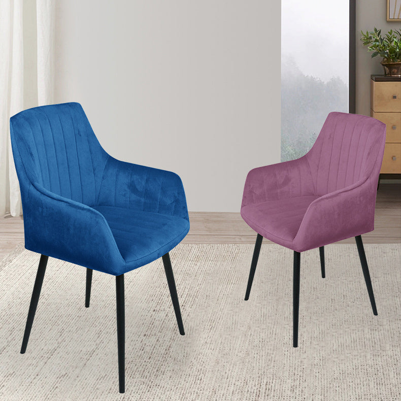 Moderna Minimalista Cuadrada Silla de Comedor de Hierro con Tela de Terciopelo y Esponja Cuatro Patas Reposabrazos Respaldo Para Comedor 
