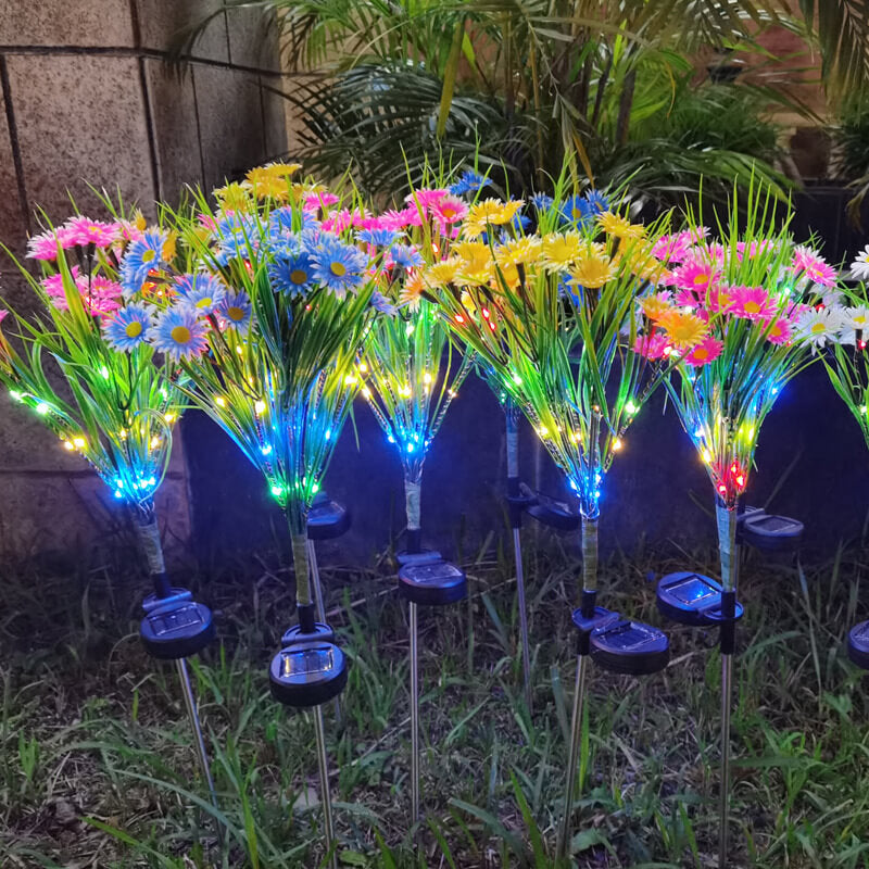 Solar Decorative Chrysanthemum Silk Stainless Steel ABS Ground Insert LED Outdoor Landscape Light