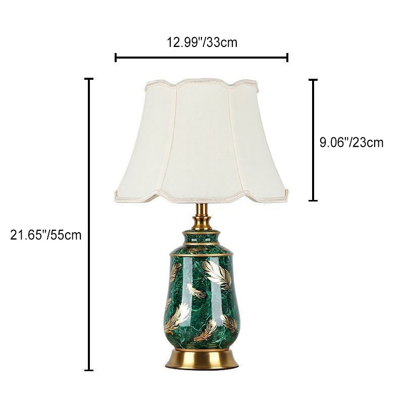 Traditionelle europäische Zylinder Keramik Stoff Eisen 1-Licht Tischlampe für Schlafzimmer 