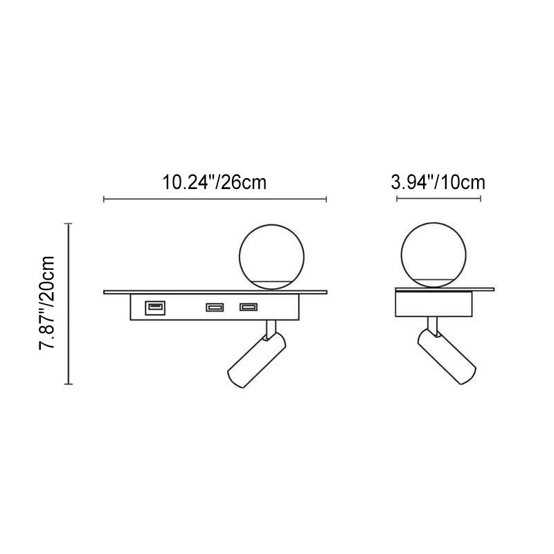 Moderne Schwarz-Weiß-Einzelfarbe mit USB-Anschluss Eisen-LED-Strahler Wandleuchte 