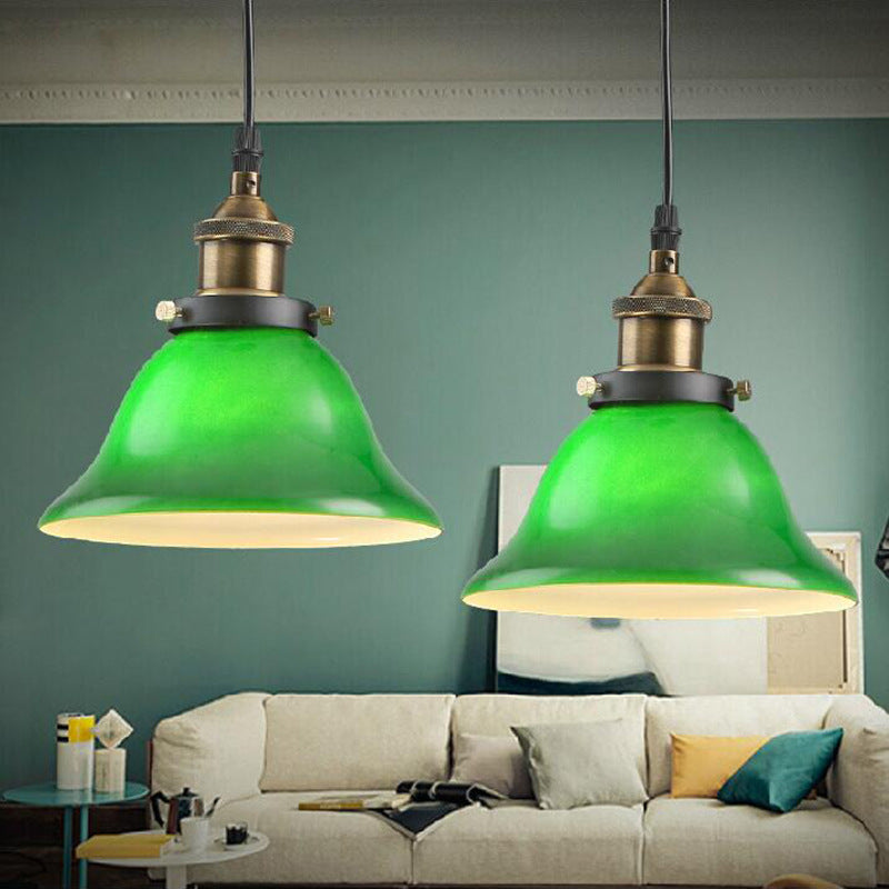 Pantalla de vidrio ahumado verde esmeralda retro contemporánea de 1 luz para lámpara colgante para comedor 