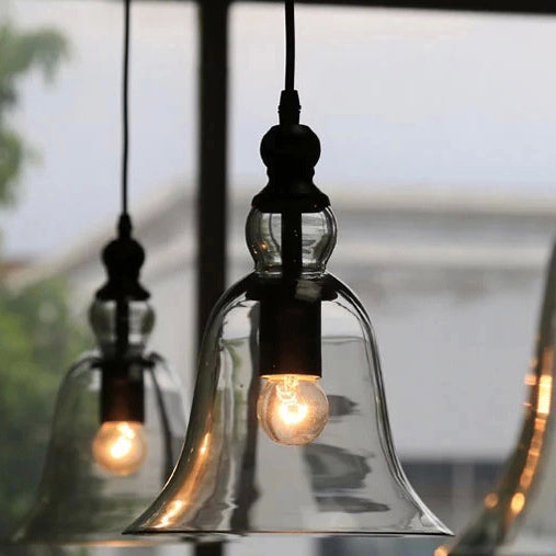 Zeitgenössische kreative Glocken Eisen Glas 1-Licht Pendelleuchte für Wohnzimmer 