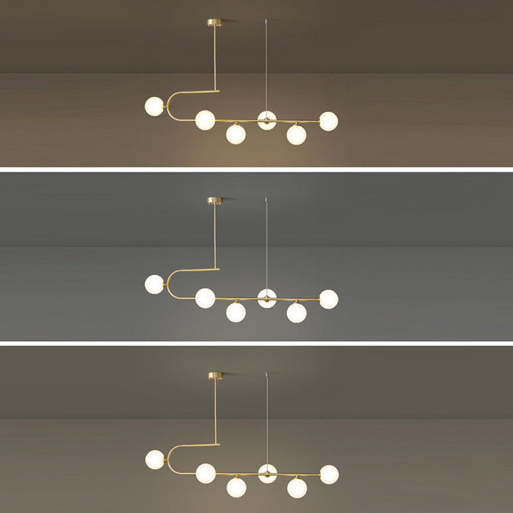Contemporary Luxury Round Copper Frame Glass Shade 4/6 Light Island Light Chandelier For Dining Room