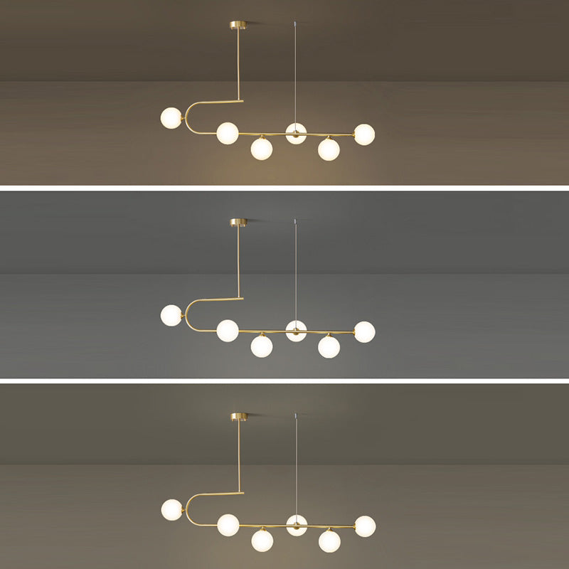 Zeitgenössischer Luxus-Kronleuchter mit rundem Kupferrahmen und Glasschirm, 4/6 Lichter, Inselleuchte für Esszimmer 