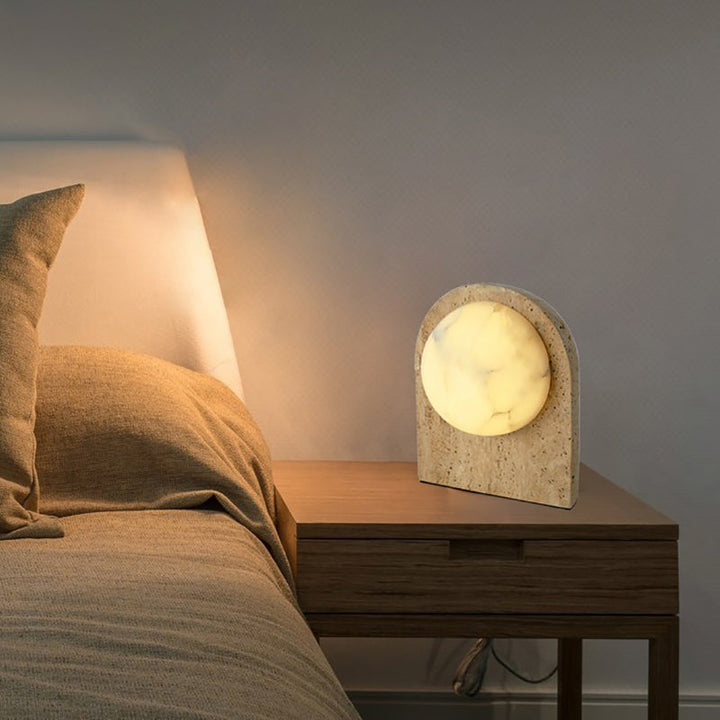Traditionelle japanische ovale Tischlampe aus Stein mit 1 Licht für Wohnzimmer 
