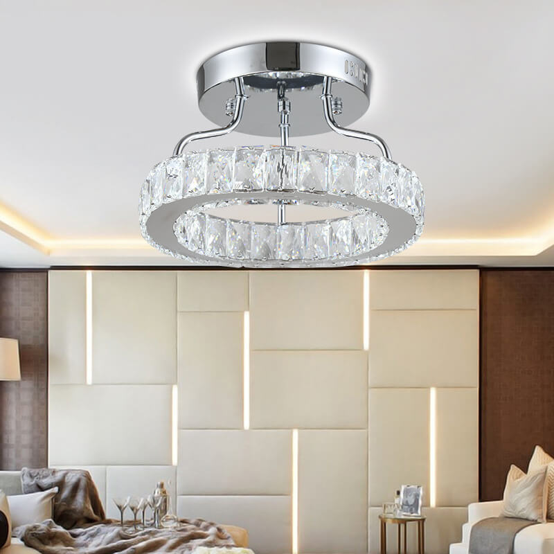 Modern Classic Crystal Round Chrome LED Semi-Flush Mount Ceiling Light