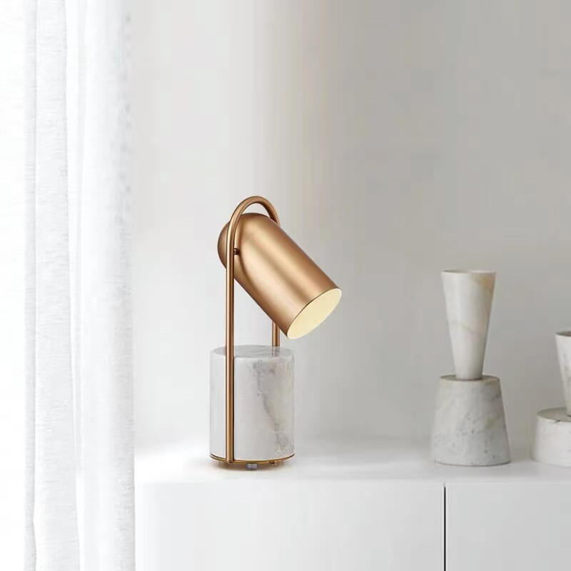Lámpara de mesa de 1 luz con hardware de anillo cilíndrico de lujo nórdico y columna de mármol 
