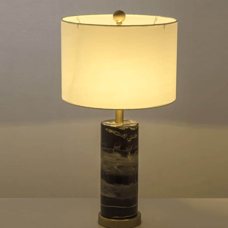 Vintage Einfacher Stofflampenschirm Marmor Zylindrische Basis 1-Licht Tischlampe 