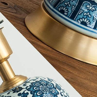 Traditionelle chinesische Vase Basis Keramik Stoff 1-Licht Tischlampe für Schlafzimmer 