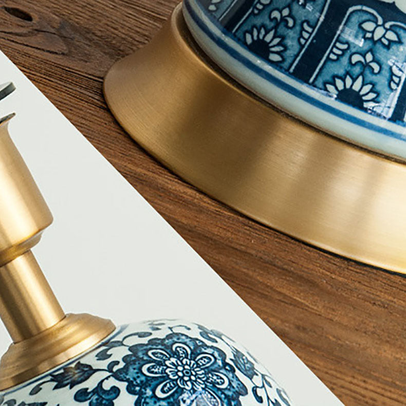 Traditionelle chinesische Vase Basis Keramik Stoff 1-Licht Tischlampe für Schlafzimmer 