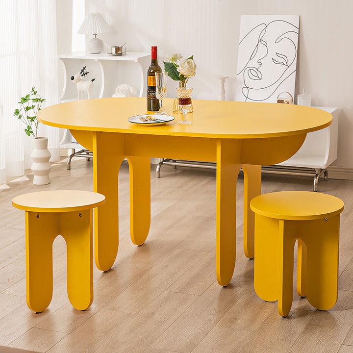 Modern Minimalist Oval Round Medium-Density Fiberboard Dining Table And Chair Set For Dining Room