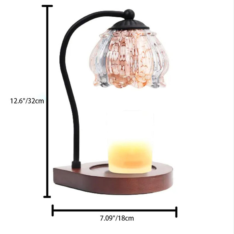Zeitgenössische skandinavische Blumen Holz Eisen Glas 1-Licht Aromatherapie Wachs Schmelzen Tischlampe für Schlafzimmer 