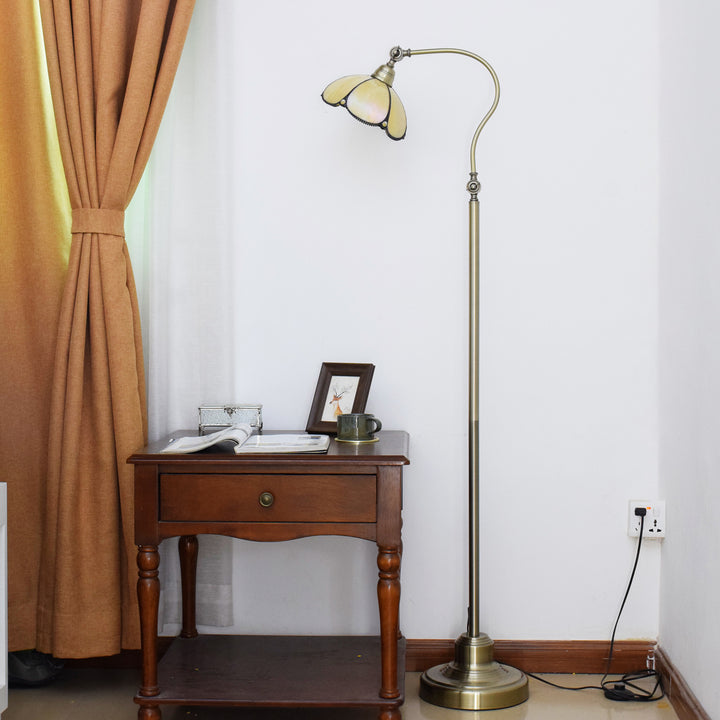 Lampe de sol traditionnelle Tiffany Floral en fer et verre à 1 lumière pour chambre à coucher 