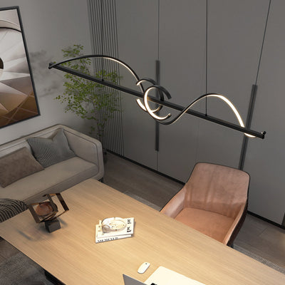ثريات بإضاءة LED من الألومنيوم والحديد بتصميم شريط موجي حديث بسيط لغرفة الطعام 