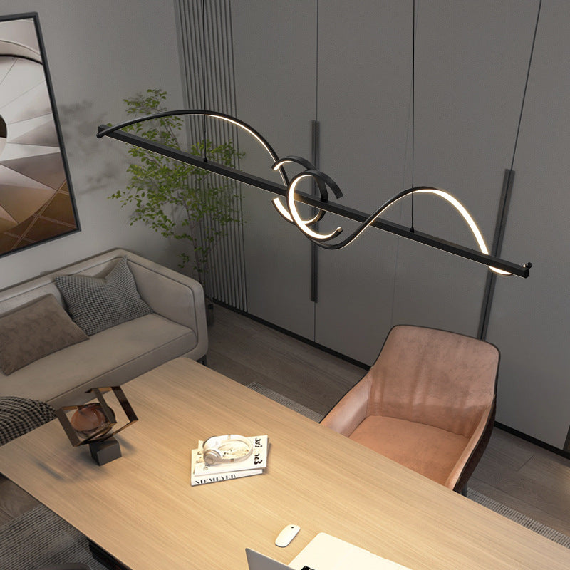 ثريات بإضاءة LED من الألومنيوم والحديد بتصميم شريط موجي حديث بسيط لغرفة الطعام 