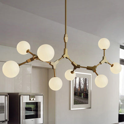 Contemporary Scandinavian Branches Magic Bean Orb Glass Iron 6/8 Light Chandelier For Bedroom
