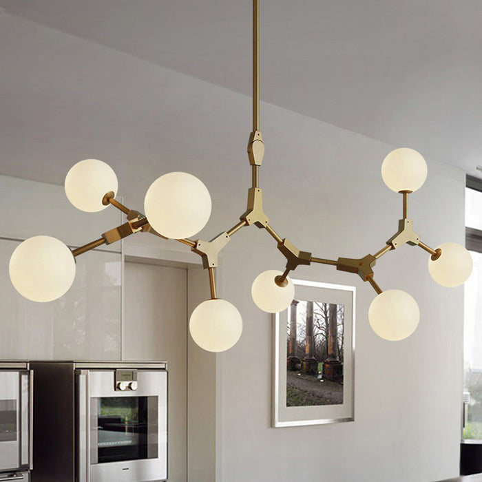 Contemporary Scandinavian Branches Magic Bean Orb Glass Iron 6/8 Light Chandelier For Bedroom