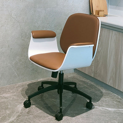 Zeitgenössischer Luxus-Mikrofaserleder-Schreibtischstuhl mit Holzmaserung, höhenverstellbar, drehbar, Rückenlehne und Armlehne für das Home-Office 