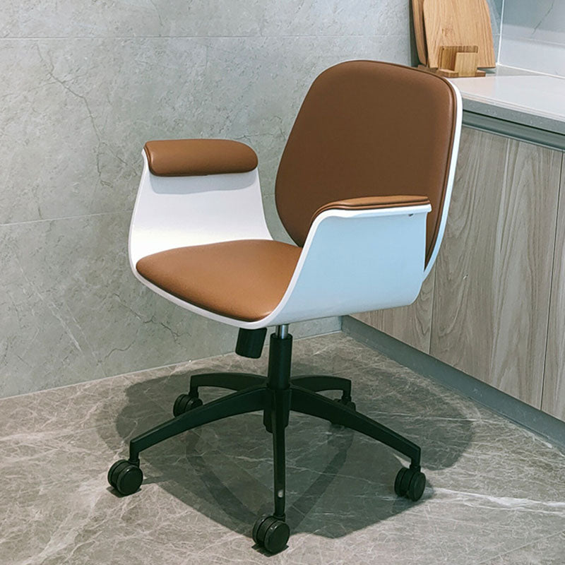 Zeitgenössischer Luxus-Mikrofaserleder-Schreibtischstuhl mit Holzmaserung, höhenverstellbar, drehbar, Rückenlehne und Armlehne für das Home-Office 