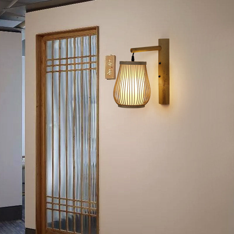 Traditionelle chinesische Weberei Bambuskäfig Form 1-Licht Wandleuchte für Wohnzimmer 