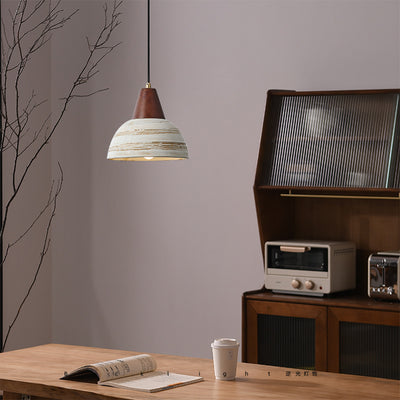 Zeitgenössische Retro-Keramikschale Form Holz 1-Licht Pendelleuchte für Wohnzimmer 