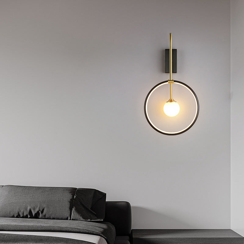 Moderne Einfachheit Kreis Ring Kupfer Glas 1-Licht Wandleuchte Lampe für Schlafzimmer 