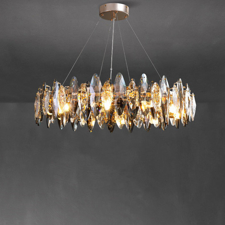 Lustre ovale moderne en cristal et fer avec 5/6/10 lumières pour salon 
