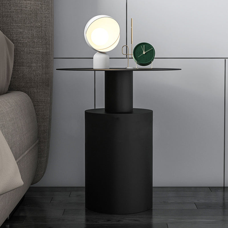 Table de nuit moderne minimaliste en cylindre rond en fer avec 1 plateau pour le chevet 