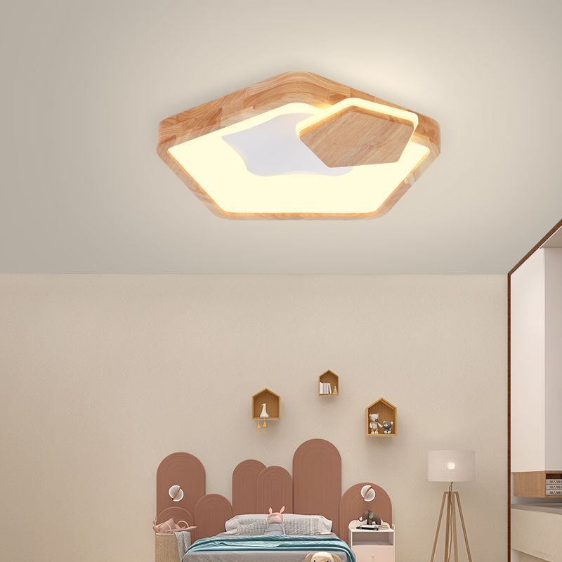 ضوء سقف LED أكريليك بتصميم نجمة خماسية حديثة بلمسة خشبية لغرفة النوم 