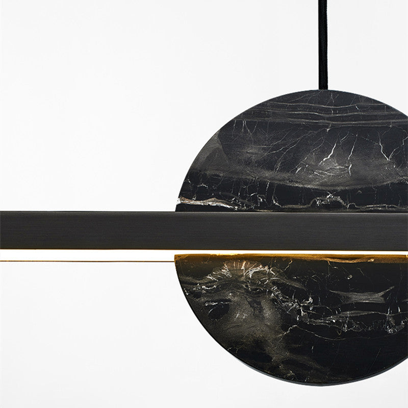 Zeitgenössische Luxus Eisen gerade Linie runden Marmor LED Insel Licht Pendelleuchte für Wohnzimmer 