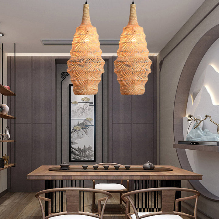 Traditionelle chinesische Muschelform Hardware Bambus 1-Licht Pendelleuchte für Wohnzimmer 