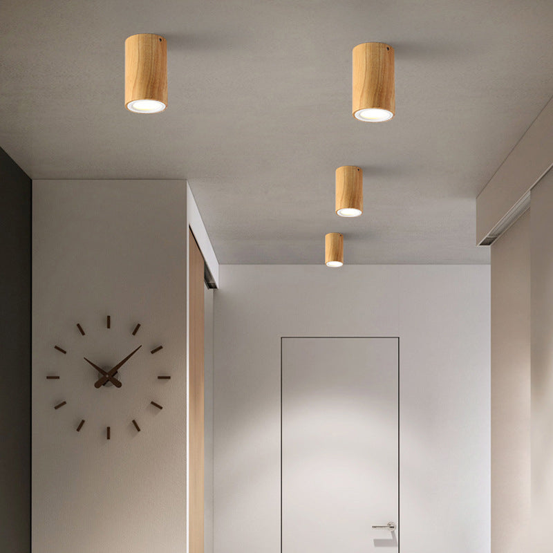 Nordic Creative Log Wood Tube LED Flush Mount Ceiling Light