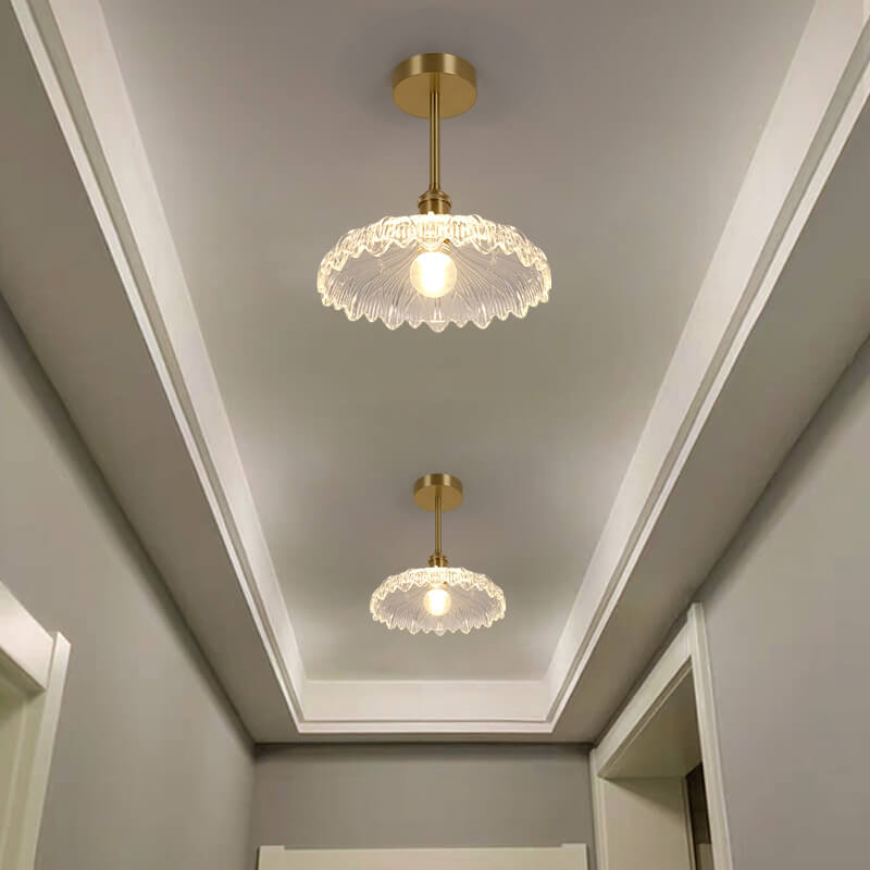 Moderne Luxus Messing Glas Blumenförmige 1-Licht Semi-Flush-Montage Deckenleuchte 