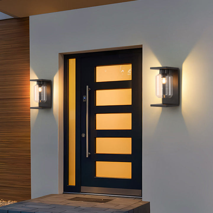 Lampe murale contemporaine industrielle étanche en acier inoxydable solaire avec cylindre en verre à 1 lumière pour patio extérieur 