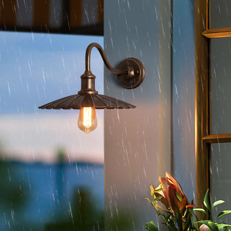 Modern Minimalist Waterproof Round Pleated Petal Iron 1-Light Wall Sconce Lamp For Outdoor Patio