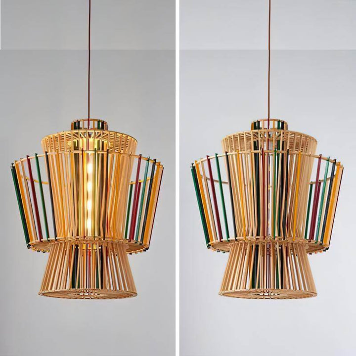 Suspension Luminaire Tressage Bois Rustique Moderne 1 Lumière 