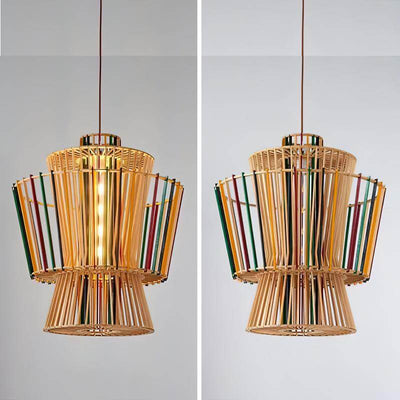 Modern Rustic Wood Weaving 1-Light Pendant Light