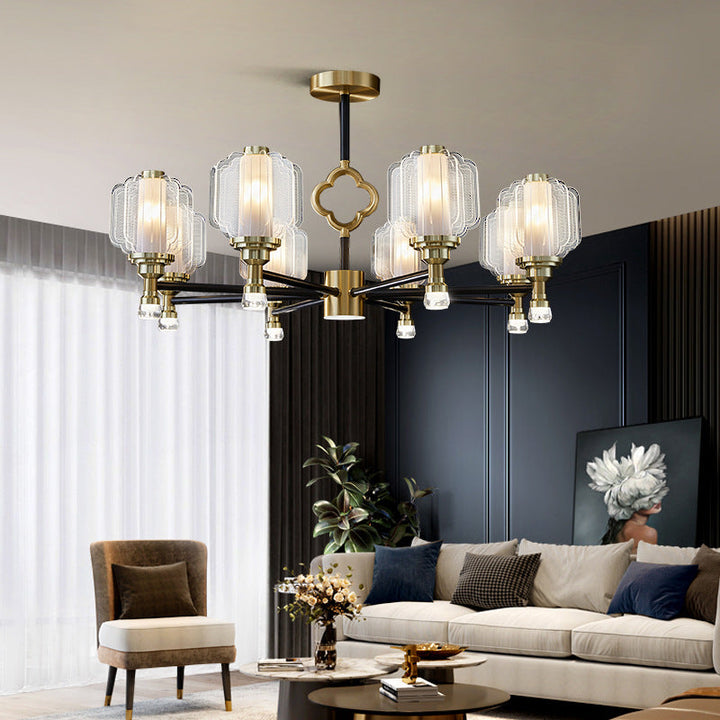 Lustre contemporain en verre cristal scandinave cuivre 6/8/15 lumières pour salon 