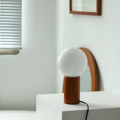 Lampe de table moderne minimaliste en verre cylindre boule ronde en bois massif à 1 lumière pour chambre 