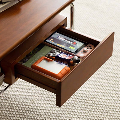 Table basse contemporaine rétro elliptique en bois de pin, bois de cerisier et acier inoxydable à 2 niveaux pour le salon 